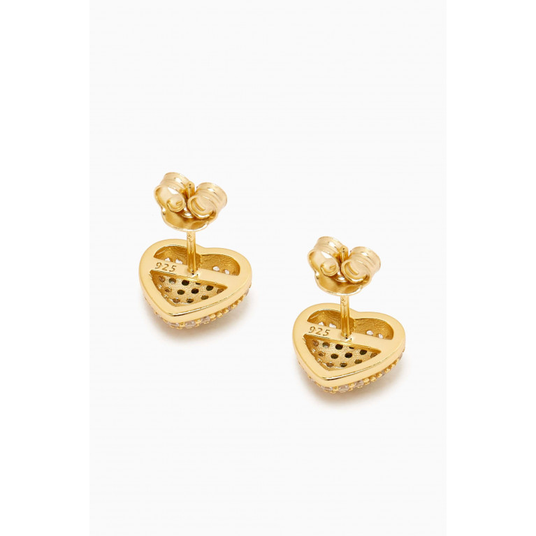 By Adina Eden - Mini Pavé Puffy Heart Stud Earrings in Gold-plated Sterling Silver Yellow