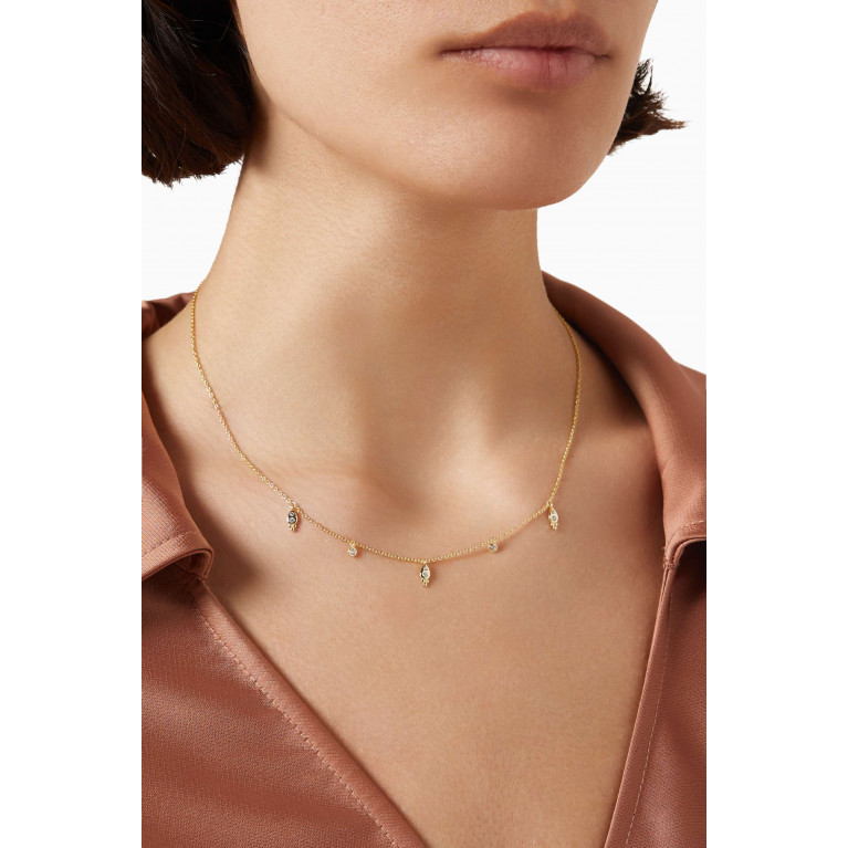 By Adina Eden - Dangling CZ Charms Bezel Necklace in 14kt Gold-plated Silver