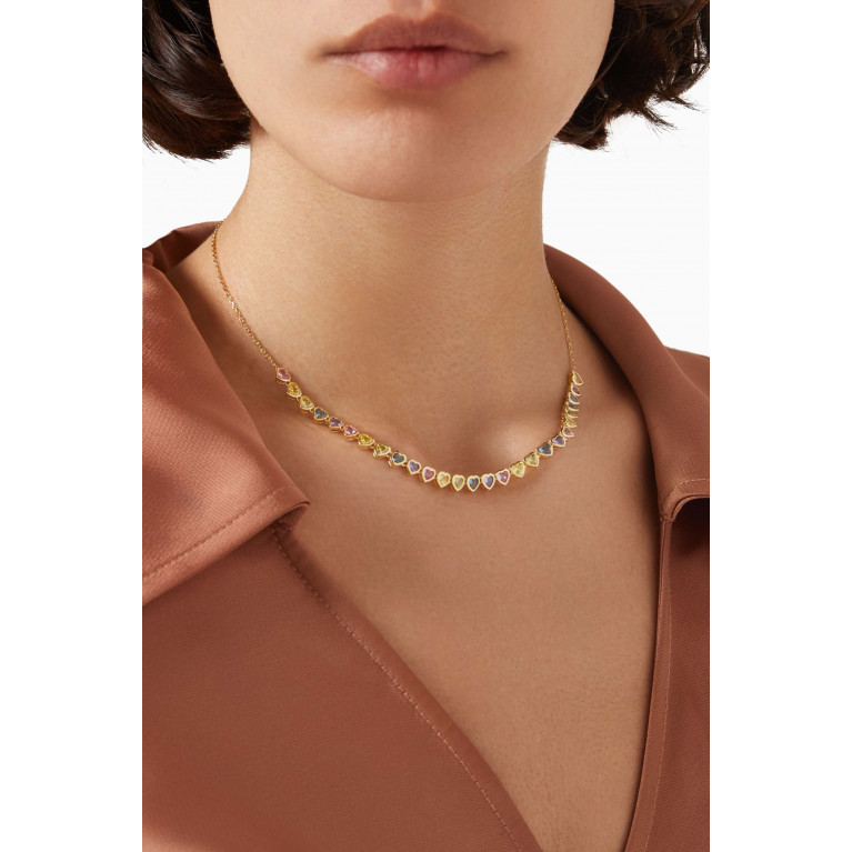 By Adina Eden - Pastel Bezel Hearts Tennis Necklace in 14kt Gold-plated Silver