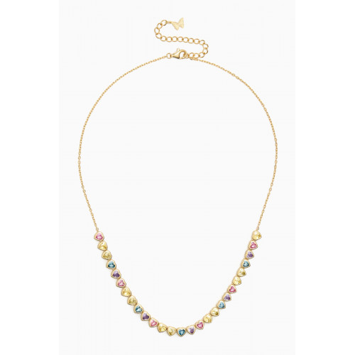 By Adina Eden - Pastel Bezel Hearts Tennis Necklace in 14kt Gold-plated Silver