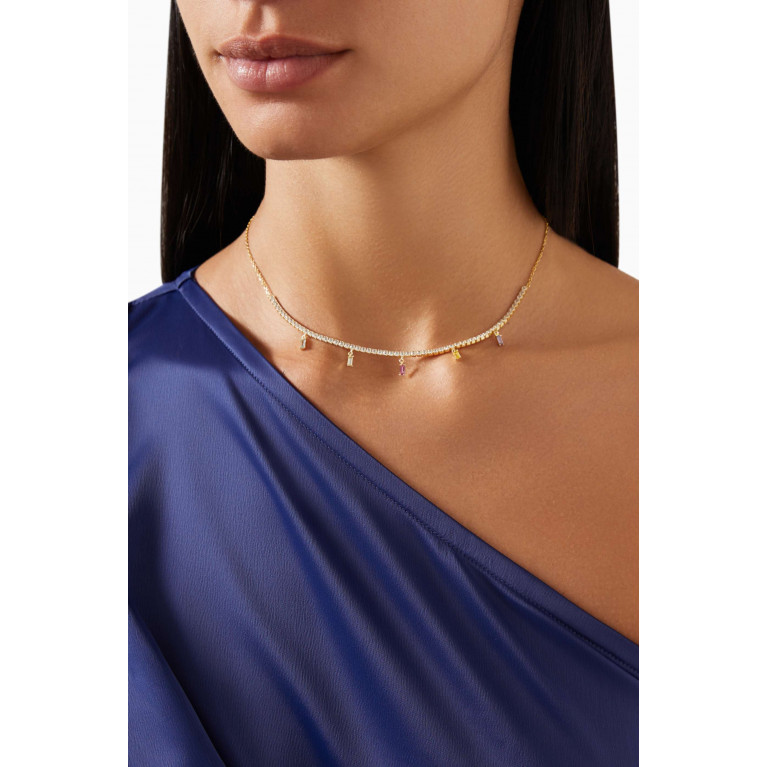 By Adina Eden - Pastel Dangling Baguettes Tennis Necklace in 14kt Gold-plated Silver