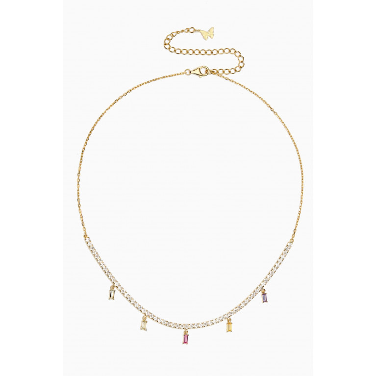 By Adina Eden - Pastel Dangling Baguettes Tennis Necklace in 14kt Gold-plated Silver