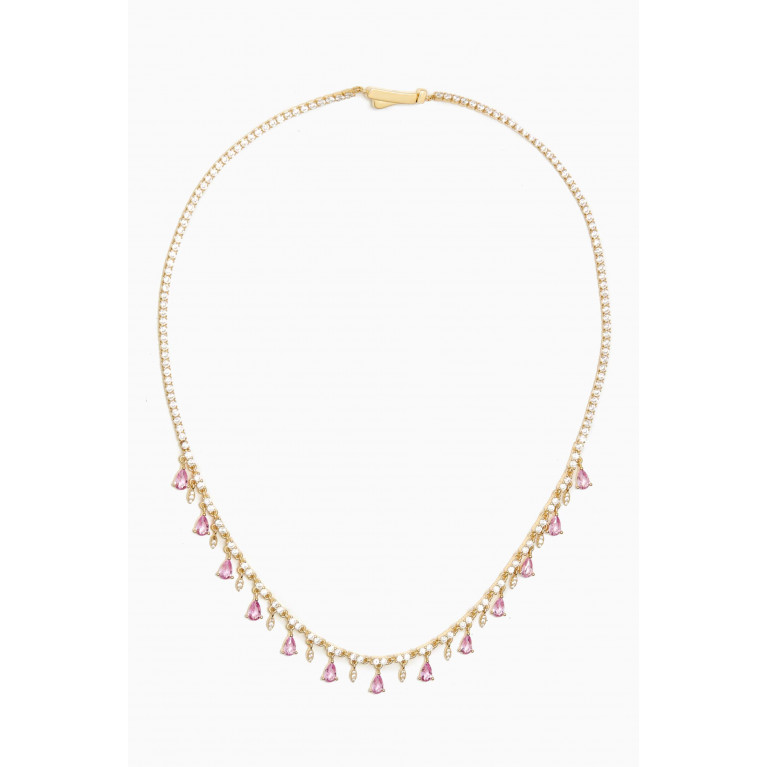 By Adina Eden - Coloured Dangling Teardrop Tennis Necklace in 14kt Gold-plated Silver
