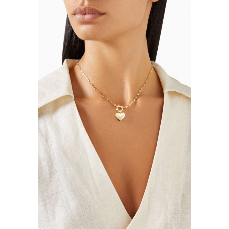 By Adina Eden - Solid Puffy Heart Paperclip Chain Necklace in 14kt Gold-plated Silver