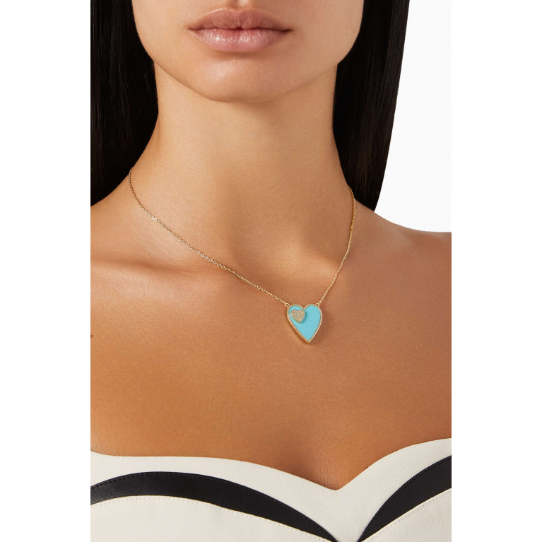 By Adina Eden - Jumbo Pavé Coloured Gemstone Double Heart Necklace in 14kt Gold-plated Silver