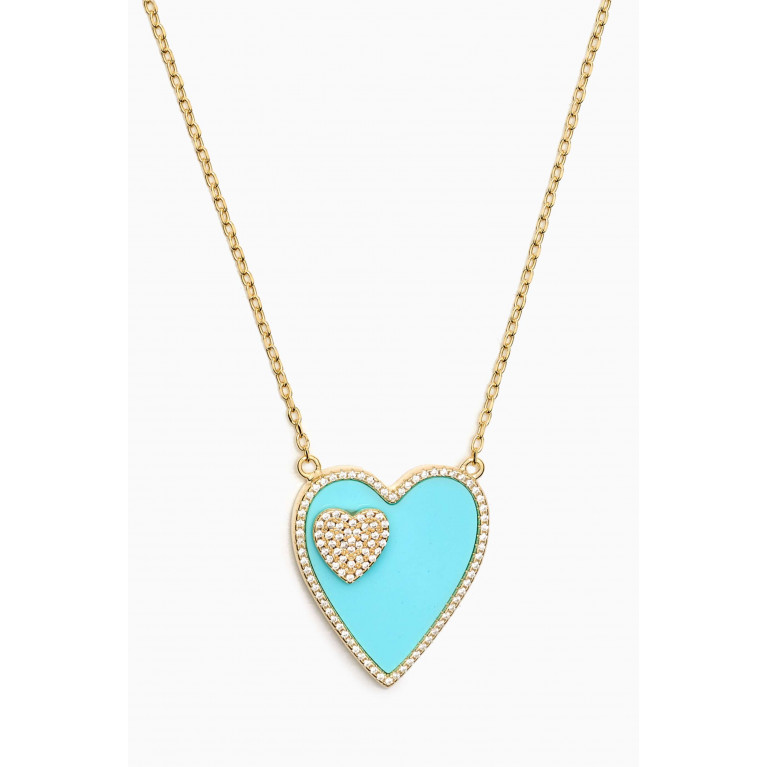 By Adina Eden - Jumbo Pavé Coloured Gemstone Double Heart Necklace in 14kt Gold-plated Silver