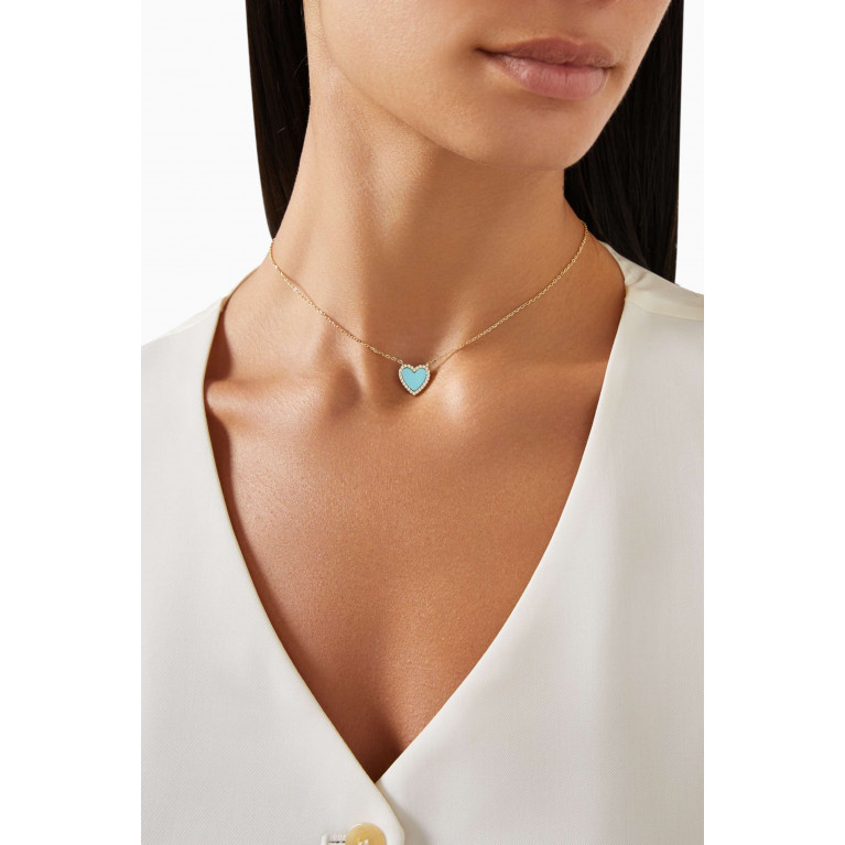 By Adina Eden - Coloured Stone Pavé Heart Necklace in 14kt Gold-plated Silver