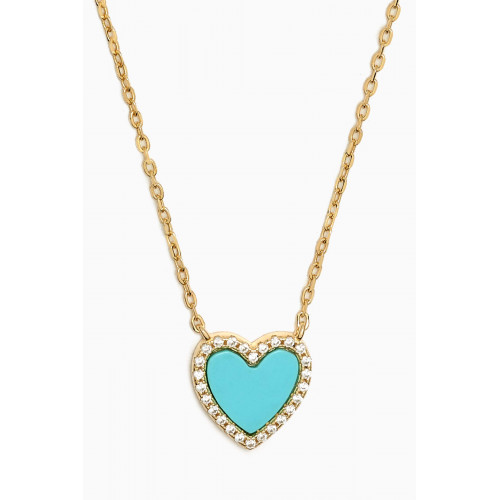 By Adina Eden - Coloured Stone Pavé Heart Necklace in 14kt Gold-plated Silver