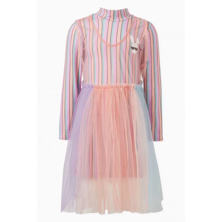 Raspberry Plum - Addie Striped Dress in Stretch Cotton Jersey & Tulle