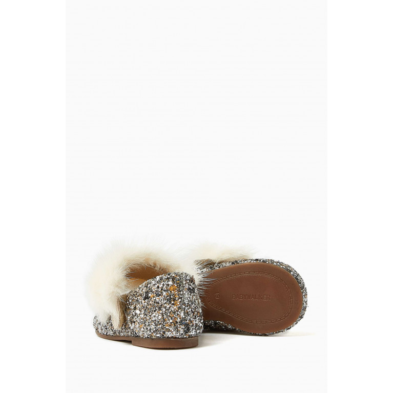 Babywalker - Fur-embellishment Glitter Ballerina Shoes Neutral