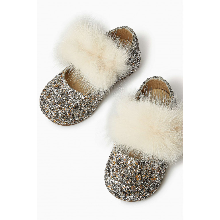 Babywalker - Fur-embellishment Glitter Ballerina Shoes Neutral
