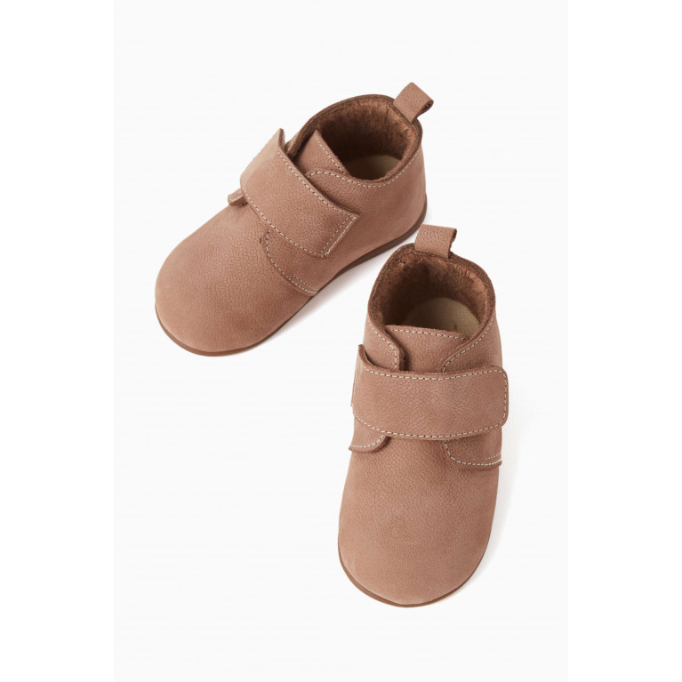Babywalker - Single-velcro Low Boots in Nubuck Leather Neutral