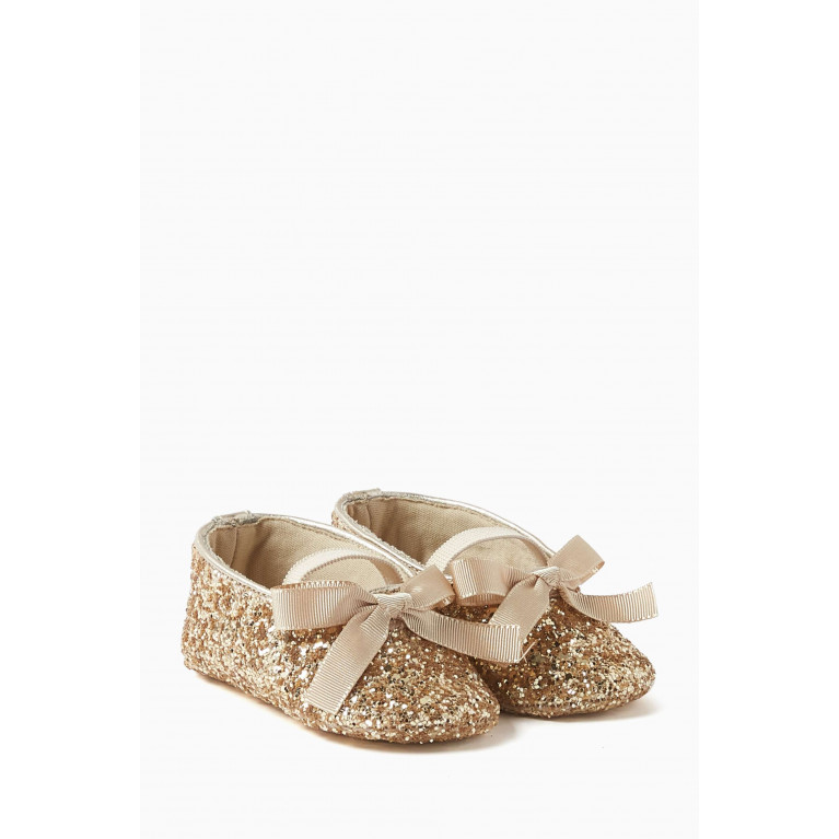 Babywalker - Bow-detail Glitter Ballerina Shoes in Fabric