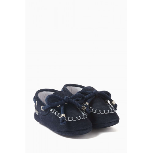 Babywalker - Bow-detail Loafers in Suede Leather Blue