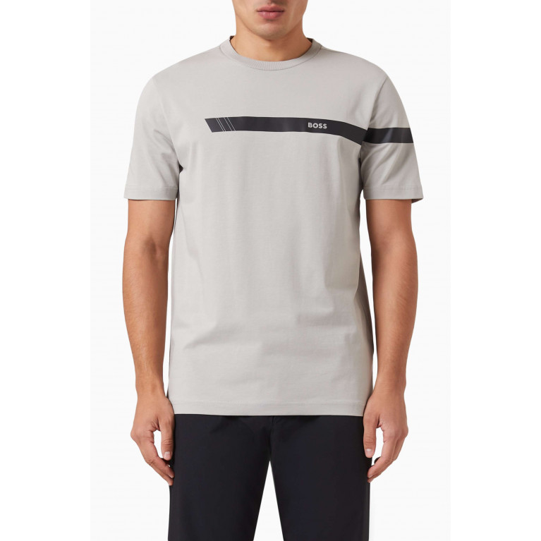 Boss - Stripe & Logo Print T-shirt in Cotton Stretch