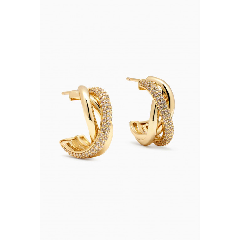 By Adina Eden - Solid/Pave Mini Cluster Hoop Earrings in 14kt Gold-plated Brass