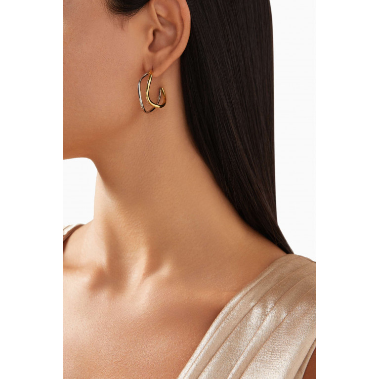 By Adina Eden - Two Tone Squiggly Hoop Earrings in 14kt Gold & White Gold-plated Brass