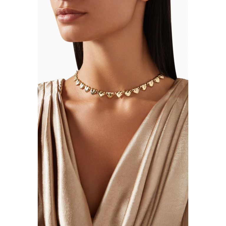 By Adina Eden - Chunky Solid Hearts Necklace in 14kt Gold-plated Brass