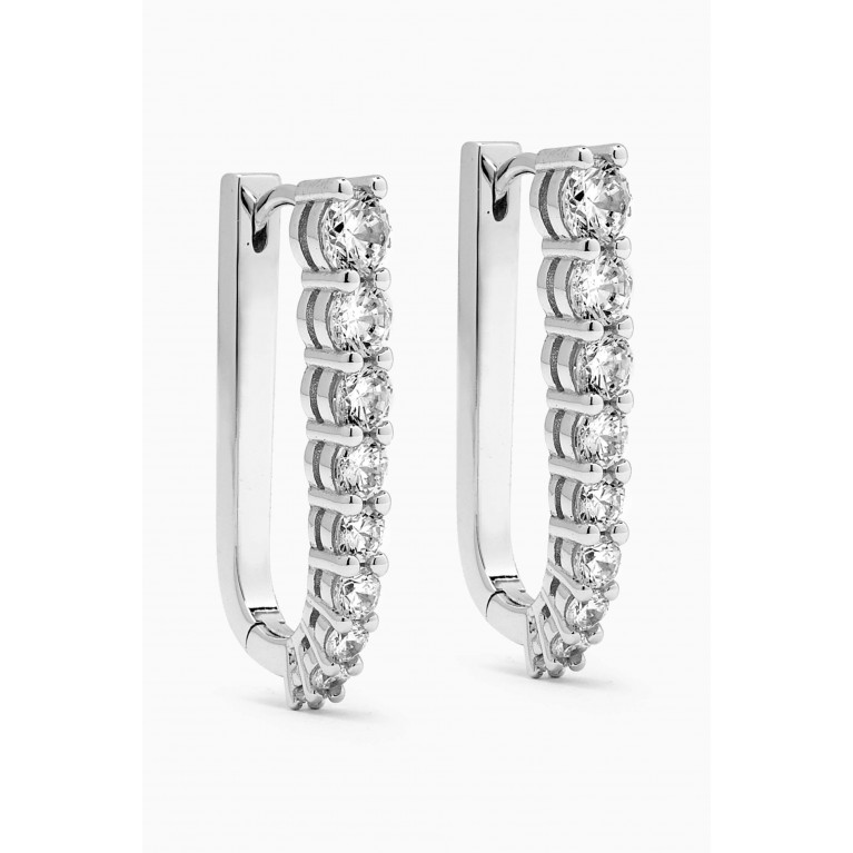 By Adina Eden - Graduated CZ Elongated Oval Shape Huggie Earrings in 14kt White Gold-plated Silver Silver
