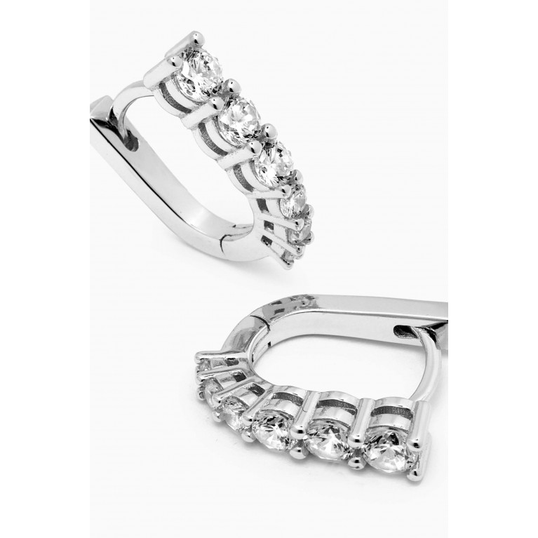 By Adina Eden - Graduated CZ Elongated Oval Shape Huggie Earrings in 14kt White Gold-plated Silver Silver