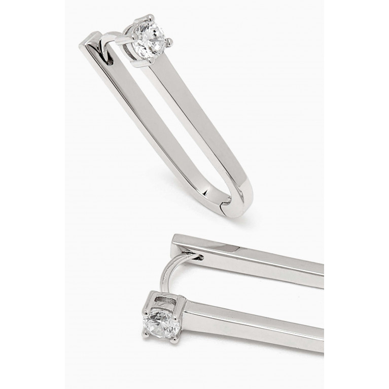 By Adina Eden - CZ Solitaire Elongated Oval Shape Huggie Earrings in Sterling Silver Silver