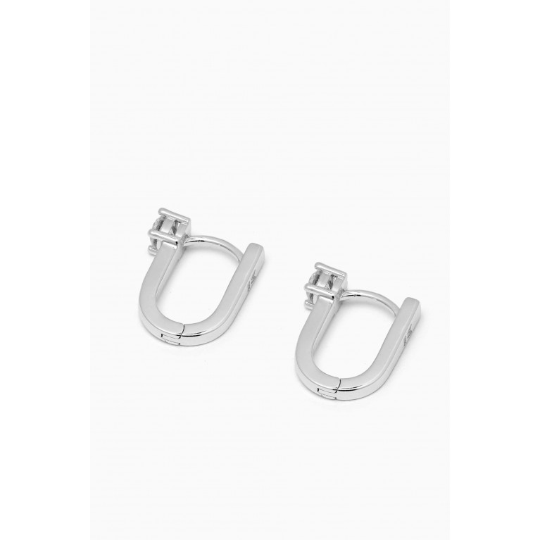 By Adina Eden - CZ Solitaire Elongated Oval Shape Huggie Earrings in 14kt White Gold-plated Silver Silver