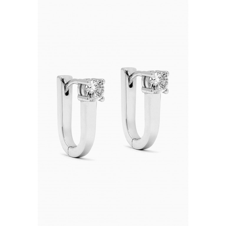 By Adina Eden - CZ Solitaire Elongated Oval Shape Huggie Earrings in 14kt White Gold-plated Silver Silver