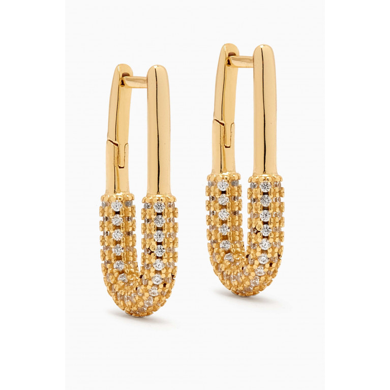 By Adina Eden - Solid-Pavé Oval Shape Huggie Earrings in 14kt Gold-plated Silver