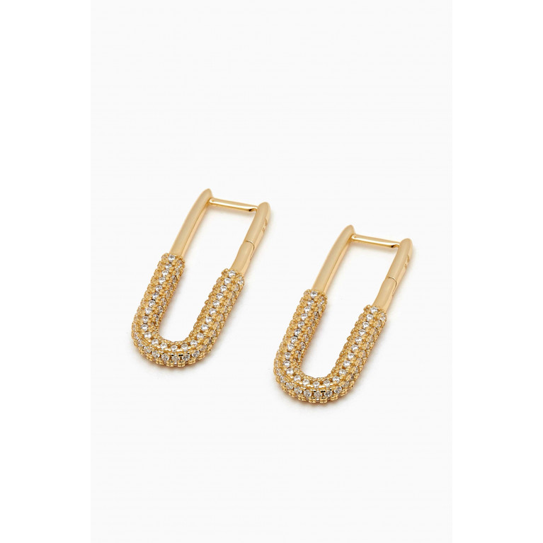 By Adina Eden - Solid-Pavé Oval Shape Huggie Earrings in 14kt Gold-plated Silver