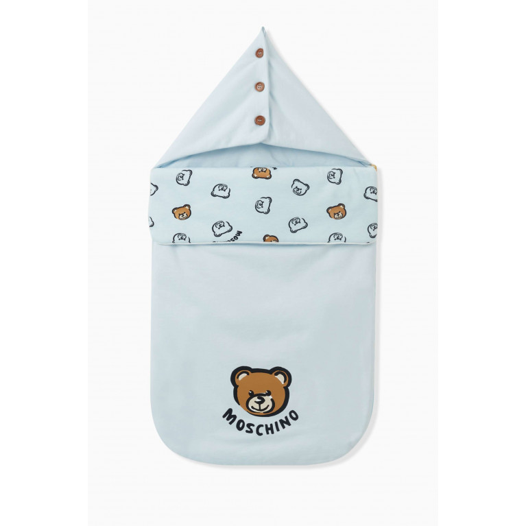 Moschino - All-over Teddy Bear Sleeping Bag in Organic Cotton Fleece Blue