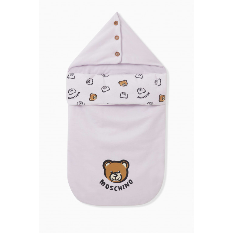 Moschino - All-over Teddy Bear Sleeping Bag in Organic Cotton Fleece Purple