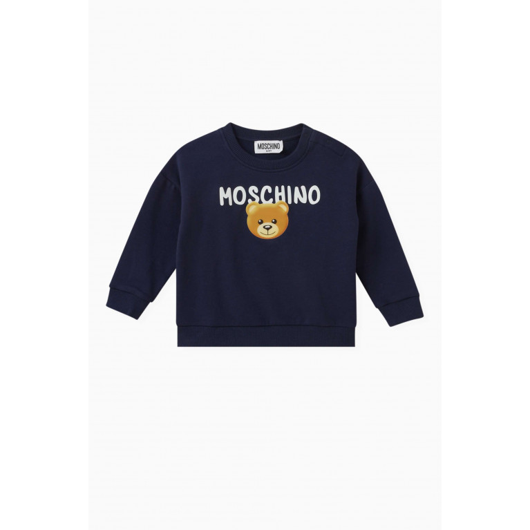 Moschino - Teddy Bear Sweatshirt in Cotton Jersey Blue