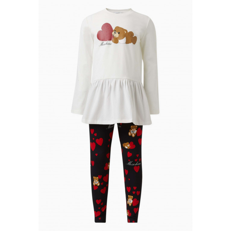 Moschino - Teddy Bear and Heart Print T-Shirt and Leggings Set in Cotton