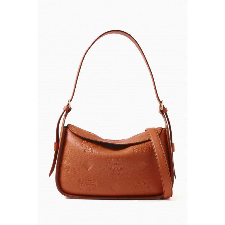 MCM - Small Aren Flap Hobo Bag in Monogram-embossed Leather