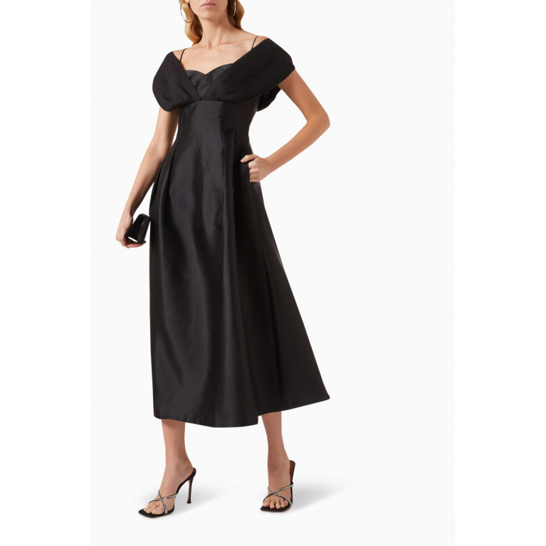 CHATS by C.Dam - Off-shoulder Midi Dress in Satin Black