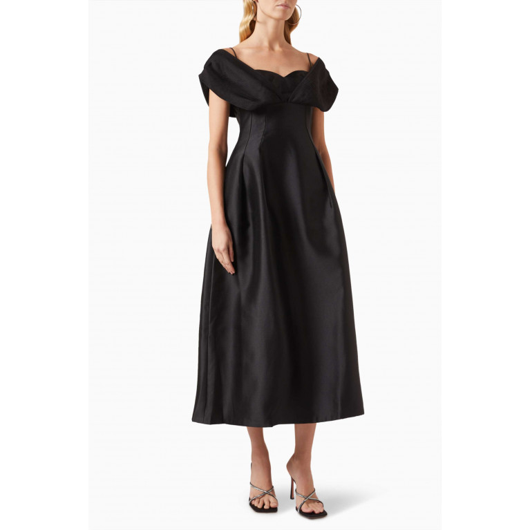 CHATS by C.Dam - Off-shoulder Midi Dress in Satin Black