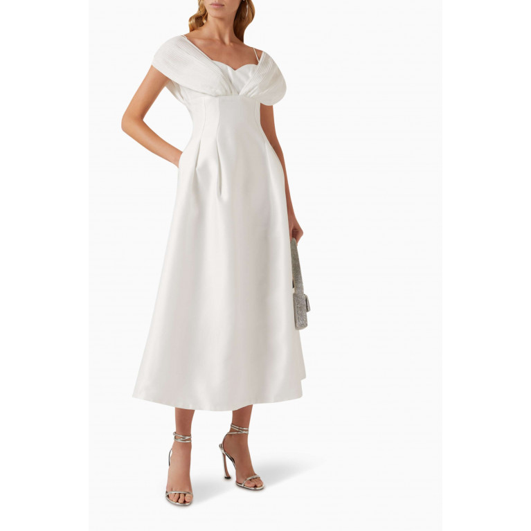 CHATS by C.Dam - Off-shoulder Midi Dress in Satin White