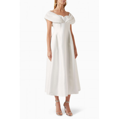 CHATS by C.Dam - Off-shoulder Midi Dress in Satin White
