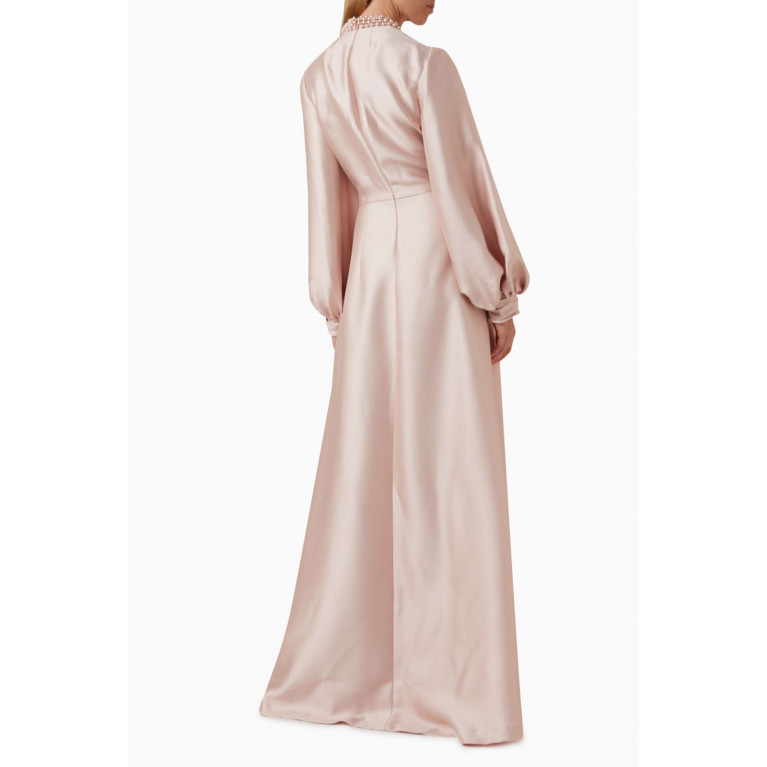 Reem Acra - Embellished Blouson-sleeve Maxi Dress in Mikado Piqué