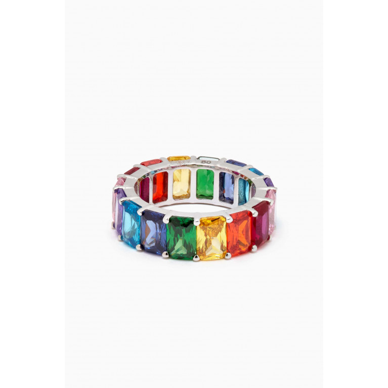 Arkay Jewellery - Emerald-cut Rainbow Eternity Band Ring in 18kt White Gold White