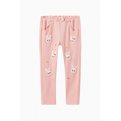 Miki House - Logo-embroidered Denim in Cotton Blend Pink