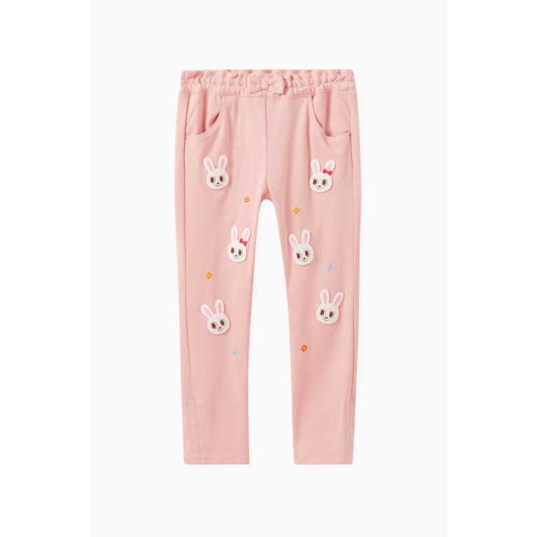 Miki House - Logo-embroidered Denim in Cotton Blend Pink