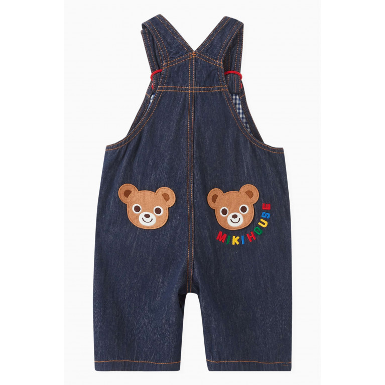 Miki House - Logo-embroidered Dungarees in Cotton Brown