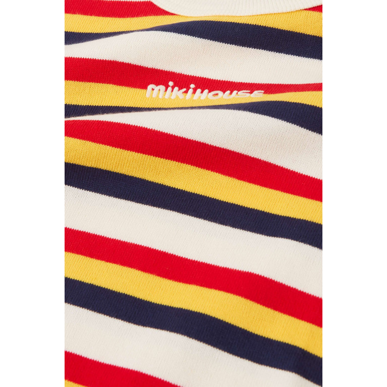 Miki House - Striped Long Sleeved T-Shirt in Cotton Multicolour