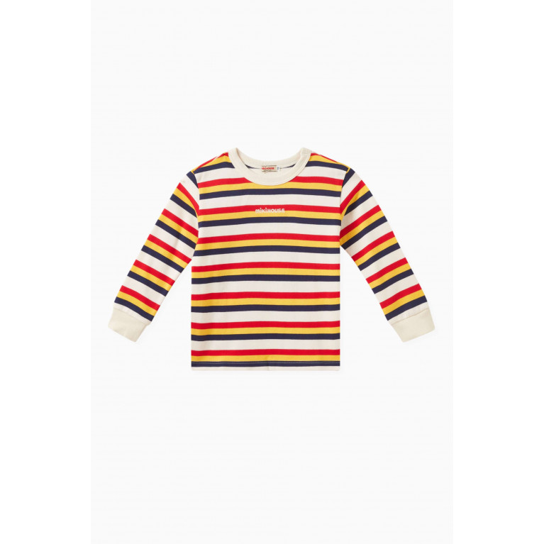 Miki House - Striped Long Sleeved T-Shirt in Cotton Multicolour