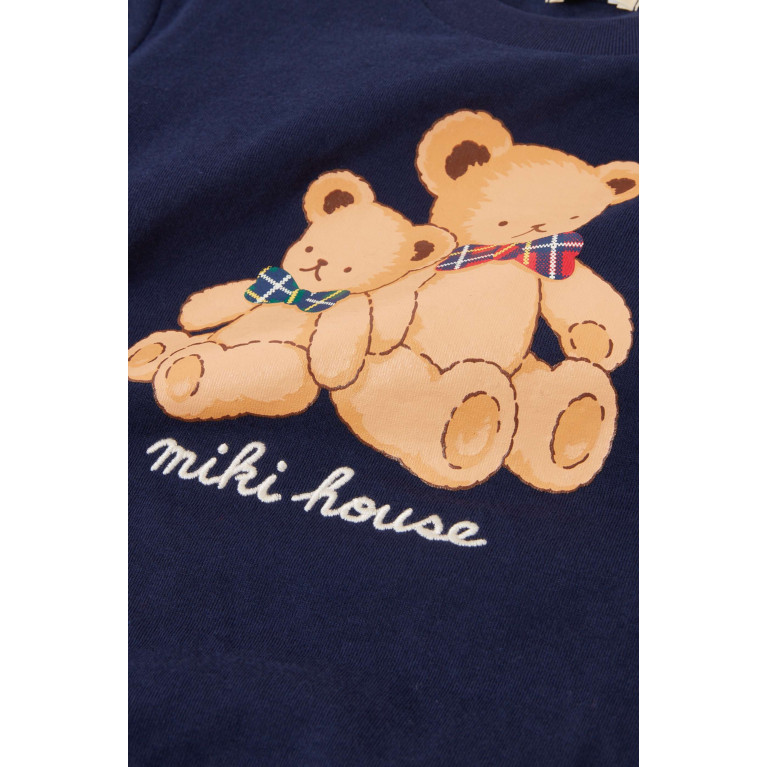 Miki House - Bear Print Sweater in Cotton Blue