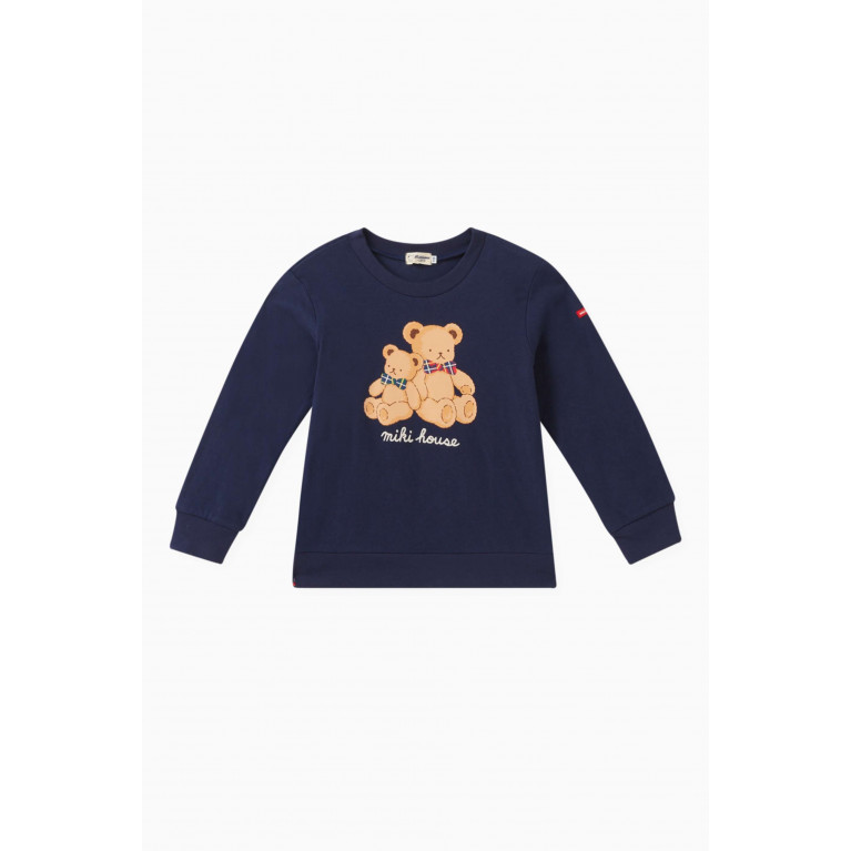 Miki House - Bear Print Sweater in Cotton Blue