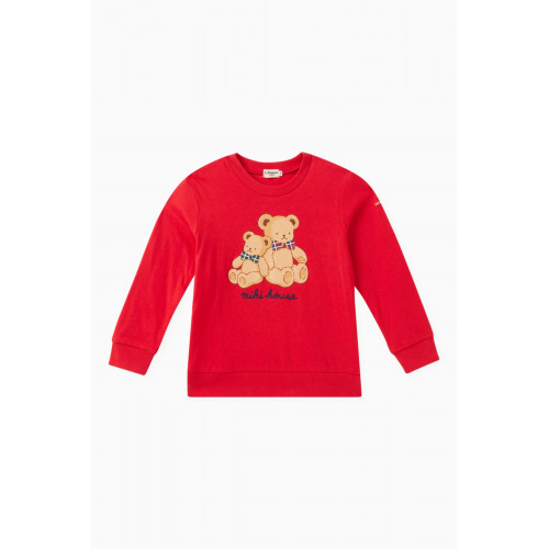 Miki House - Bear Print Sweater in Cotton Red