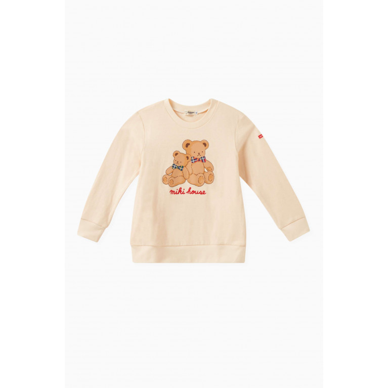 Miki House - Bear Print Sweater in Cotton White