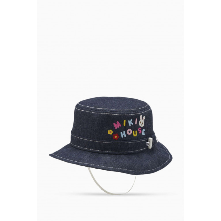 Miki House - Logo-embroidered Bucket Hat in Cotton Blue